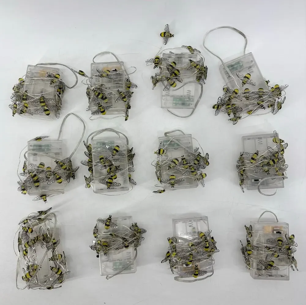 Mainstays Honey Bee Lot of 12 Yellow String Light Battery Operated